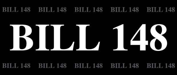 black background with BILL 148 written all over it