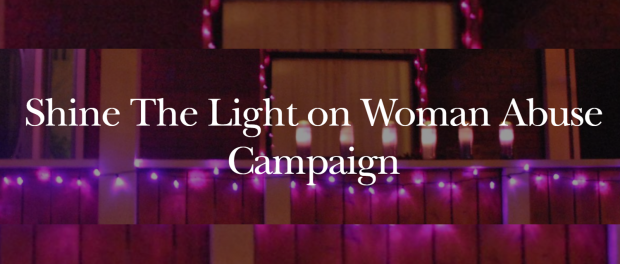 Banner: Shine the light on woman abuse campaign