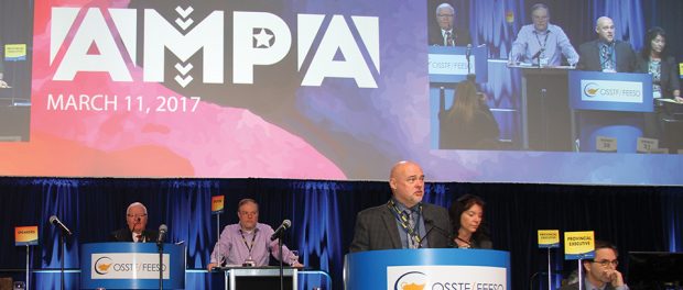 Photo of President Paul Elliott delivering his final opening address to AMPA attendees