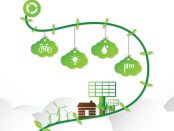 Image of an illustration of a green vine with cloud shapes hanging from it