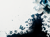 Illustration: spilled ink, crumpled paper, scattered letters,