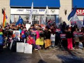 Photo of members protesting cuts to post-secondary
