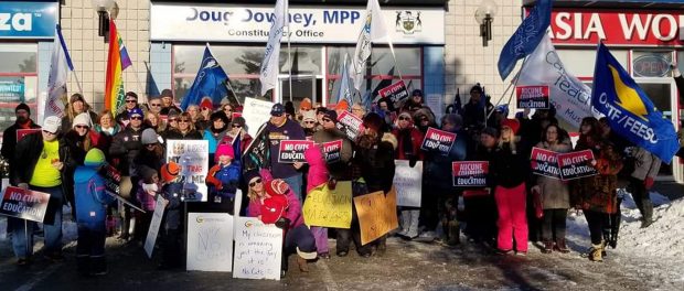 Photo of members protesting cuts to post-secondary