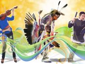 Illustration of FNMI people dancing and playing music