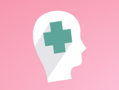 Illustration of white silhouette head and first aid symbol