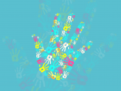 illustration: a hand filled with a pattern of many little hands
