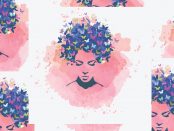 illustration: abstract woman' face with butterflies in her hair.