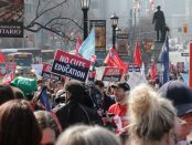Photo of protesters at Queen's Park against government cuts April 2019
