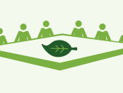 image of people sat around a table with a leaf placed in the middle