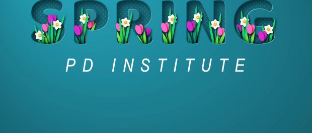 Spring Institute_call out_update Image of colourful spring flowers blooming around the words spring institute