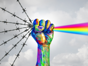 Social justice change and peaceful protest or protester unity as a fist of diversity as a nonviolent resistance symbol of hope and freedom from injustice for society in a 3D illustration style.