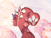 Illustration of a woman's shoulders and head silhouette filled in with flowers