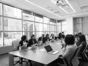 meeting room, black and white,