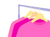pink shirts on coat rack