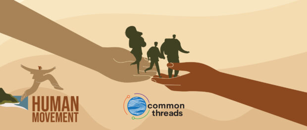 Common Threads V!!_Human Movement. 2 hands holding people walking