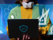 high school kid on a laptop, using AI for his school projects