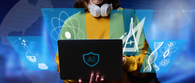 high school kid on a laptop, using AI for his school projects