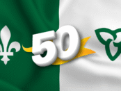 Franco-Ontarian Flag with 50th anniversary on it