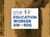 Ed Worker in background with OTIP logo on front