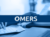 Picture of someone using the calculator, shade of blue, with OMERS logo on top.