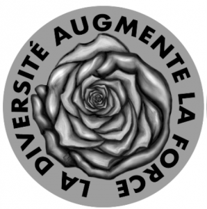 International women's day pin with rose on it