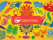 Yellow background with fun graphic element that represents a carnival. With OSSTF logo centred in the middle.
