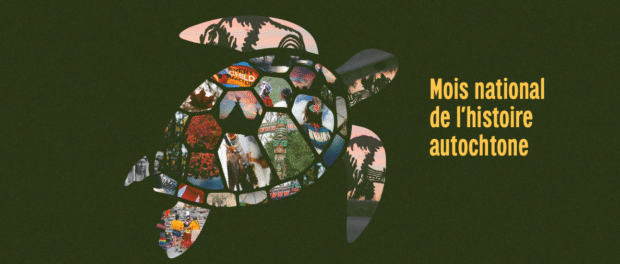 National Indigenous History Month. Turtle with lots of Indigenous pictures in it. In French